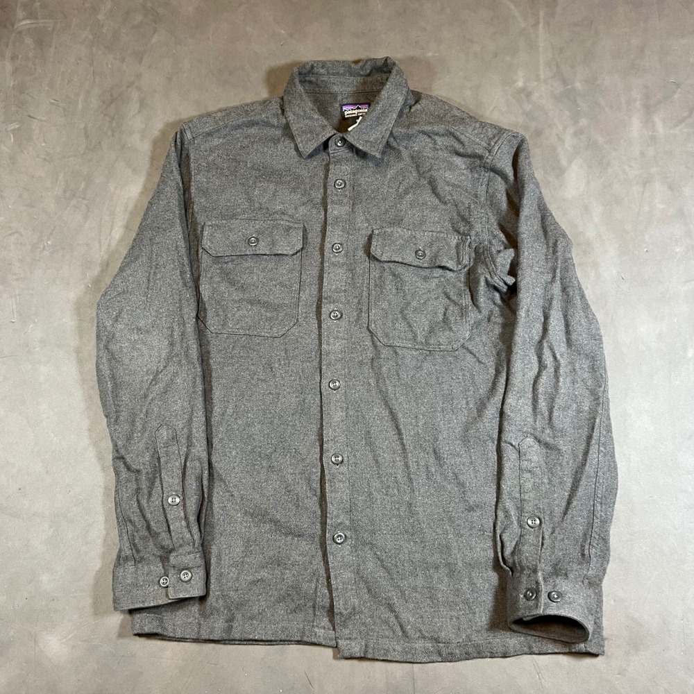Patagonia Fjord Flannel Shirt Mens M Charcoal Grey Organic Cotton Long Sleeve